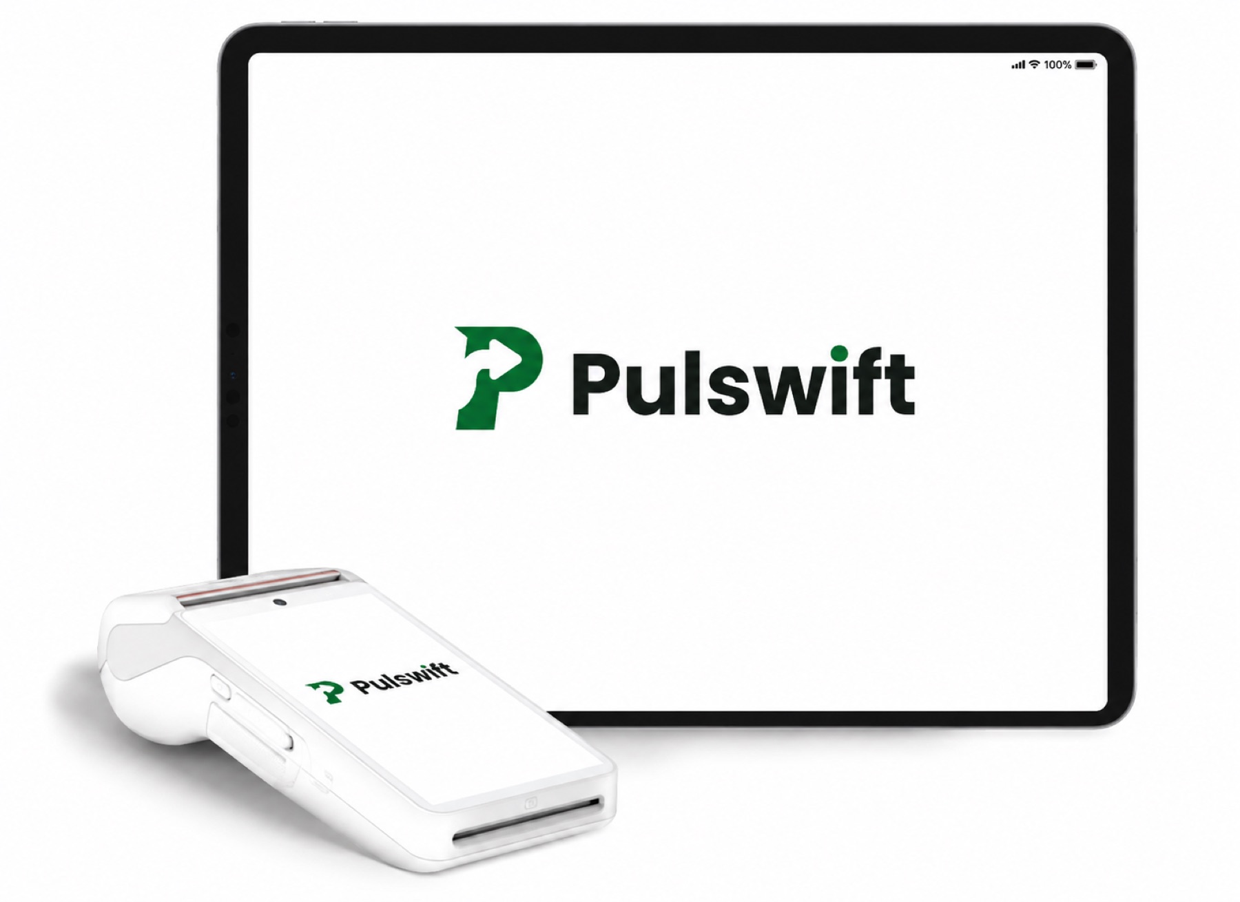 Le système de caisse Pulswift sur tablette, avec son terminal de paiement.